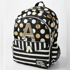 Kids Original Justice Backpack Initial Letter A stripes and polka dots brand new